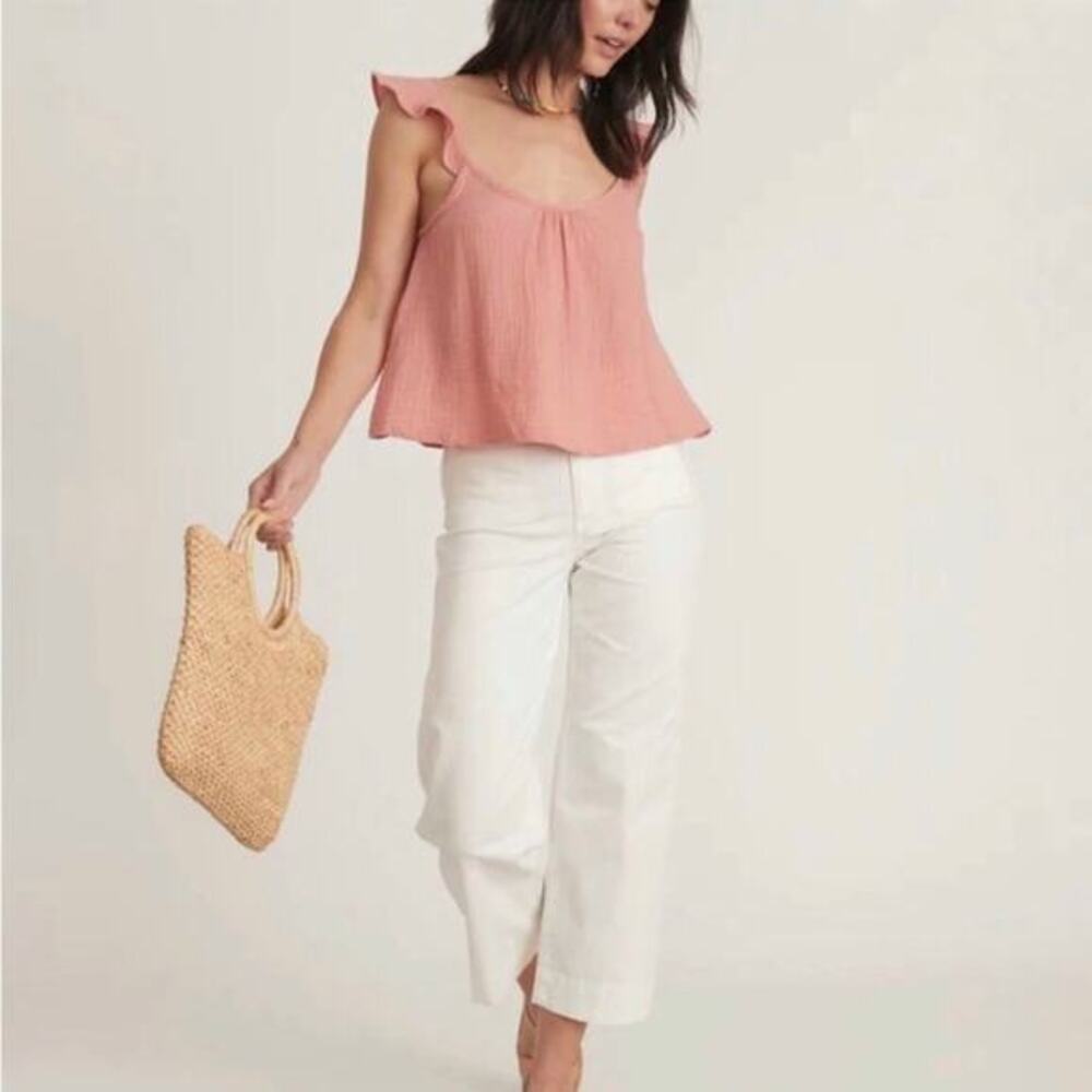 NWT Marine Layer Jude Flutter Sleeve Tank M Rosette 100% Cotton Gauzy Beach Boho - Picture 4 of 10